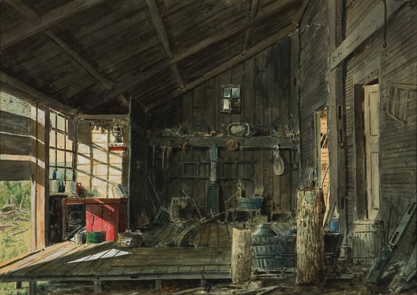 Appraisal: SONNTAG JR WILLIAM LOUIS American - Barn Interior watercolor on