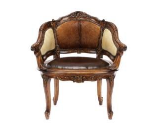 Appraisal: Louis XV Style Barrel Back Cowhide Chair Continental late th