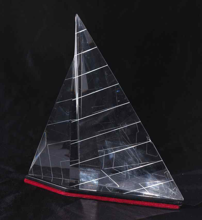 Appraisal: STEUBEN CRYSTAL SAILBOAT In original presentation box Stylized sailboat ''