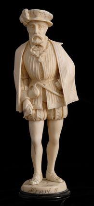 Appraisal: CONTINENTAL CARVED IVORY FIGURE OF HENRI II Wearing a plummed