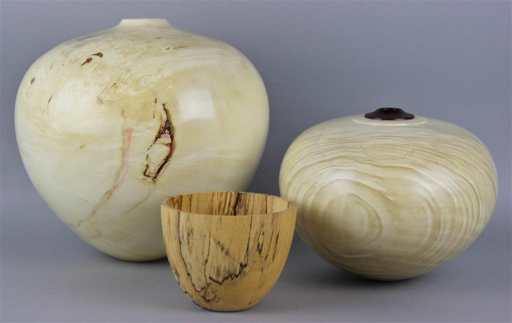 Appraisal: TWO TURNED WOOD VASES BY KIM BLATT AND A BOWL