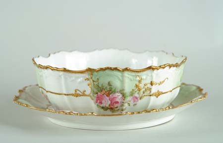 Appraisal: LIMOGES HAND PAINTED BOWL WITH UNDER LINER Green mark to