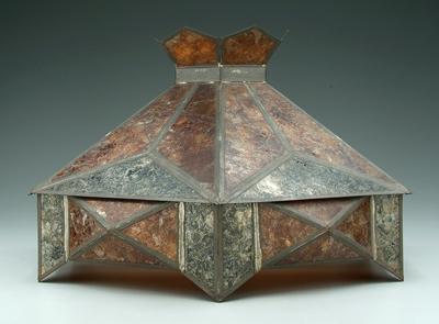 Appraisal: Arts and Crafts mica lampshade hexagonal tin and mica shade