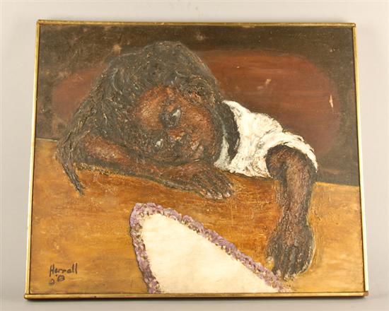 Appraisal: Knife Sculpted Painting of African-American Girl Signed Harrell ' H