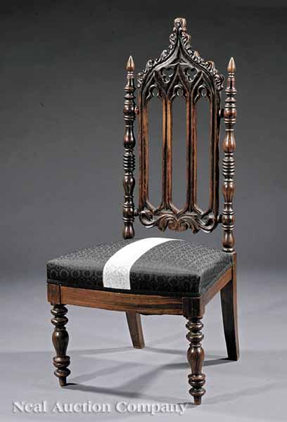 Appraisal: An American Gothic Carved Rosewood Grained Slipper Chair mid- th