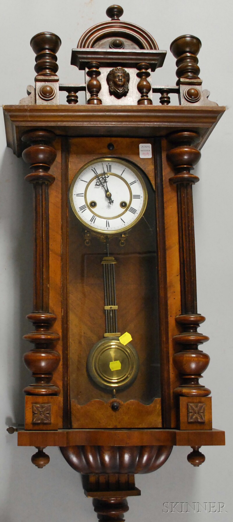 Appraisal: Walnut Wall Clock Junghans Germany c with enameled Roman numeral