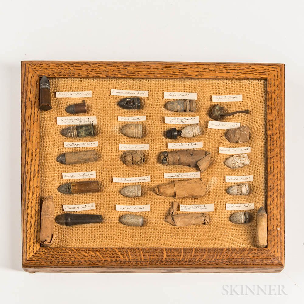 Appraisal: Framed Display of Civil War-era Cartridges and Bullets Framed Display