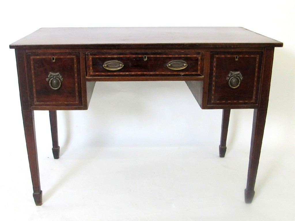 Appraisal: A mahogany inlaid kneehole desk in the George III style