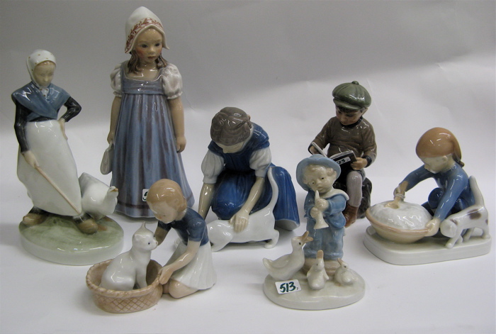 Appraisal: GROUP OF SEVEN GLAZED PORCELAIN CHILD FIGURES are Danish a