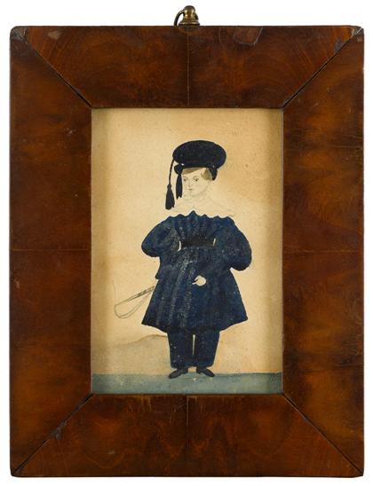 Appraisal: Anglo American School th centuryminiature portrait of a boy holding