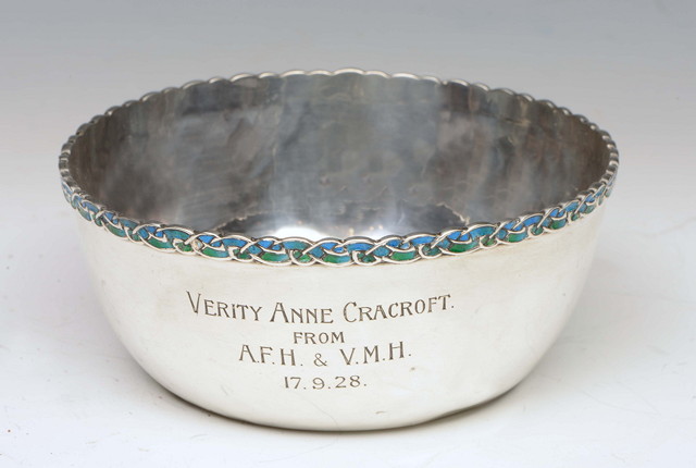 Appraisal: AN ARTS CRAFTS SILVER AND ENAMEL BOWL after Archibald Knox