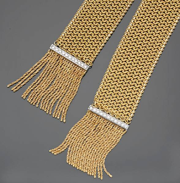 Appraisal: A diamond and k gold mesh scarf necklace Marchisio signed