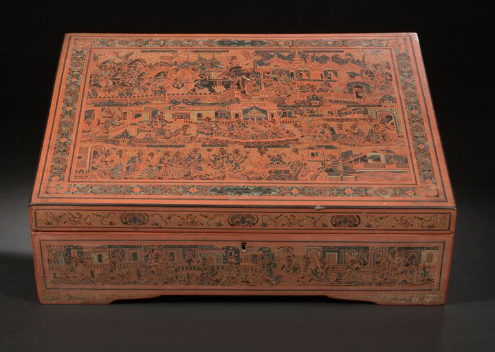 Appraisal: Large Thai Red and Black Lacquer Box in the traditional