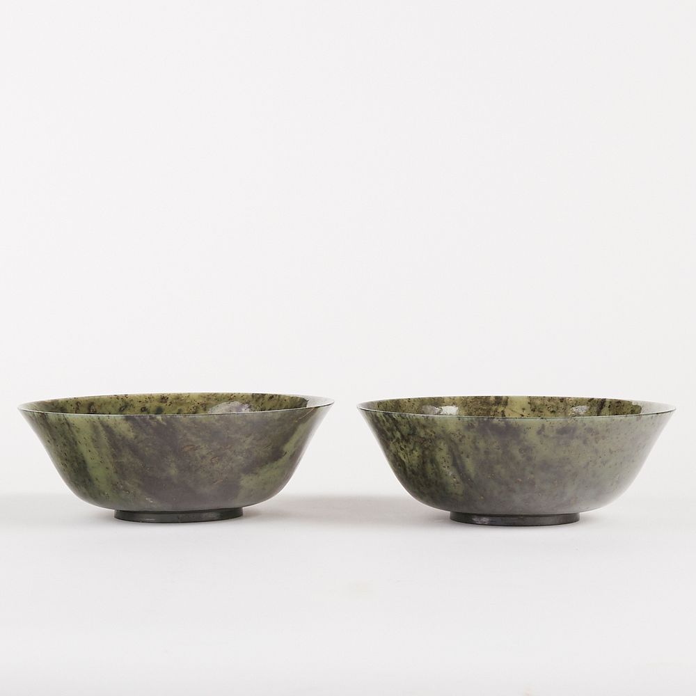 Appraisal: Pair Early th c Chinese Spinach Jade Bowls Pair of