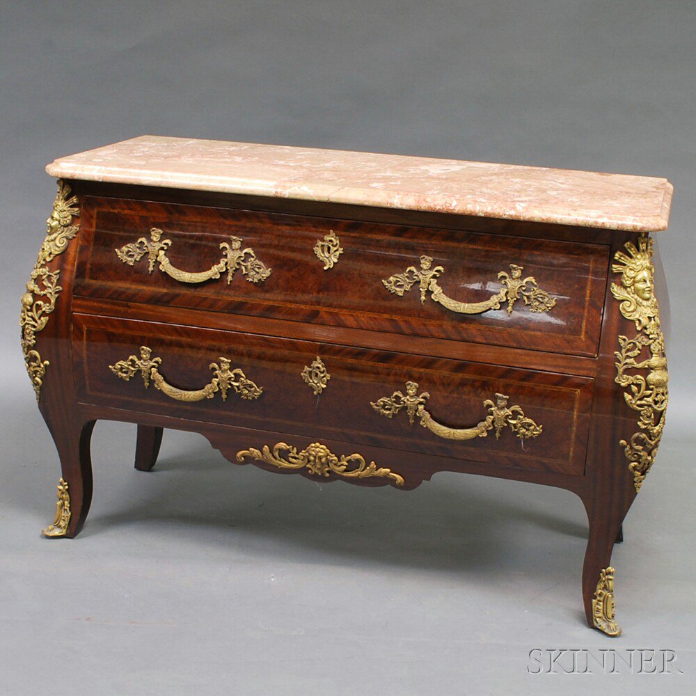 Appraisal: Louis XV-style Ormolu-mounted Marble-top Commode th century mahogany and rosewood