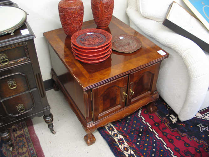 Appraisal: PAIR OF CABINET END TABLE American Chippendale influence modern Both