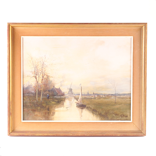 Appraisal: Charles P Gruppe American - Dutch canal landscape gouache and