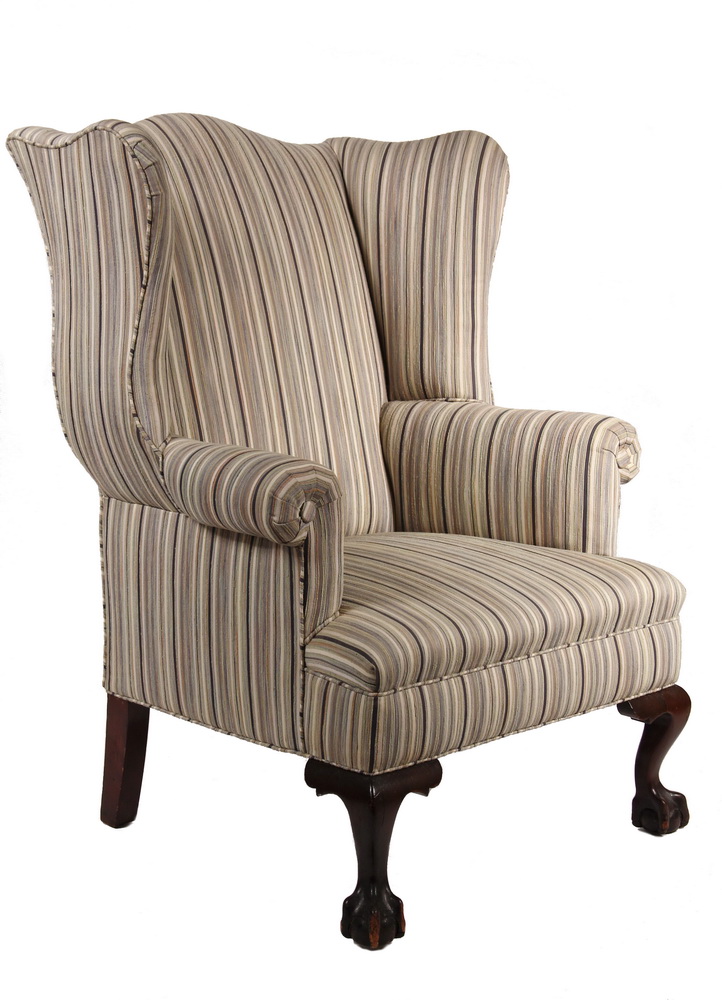 Appraisal: CUSTOM WINGCHAIR - Chippendale Armchair with deep shaped wings scrolled