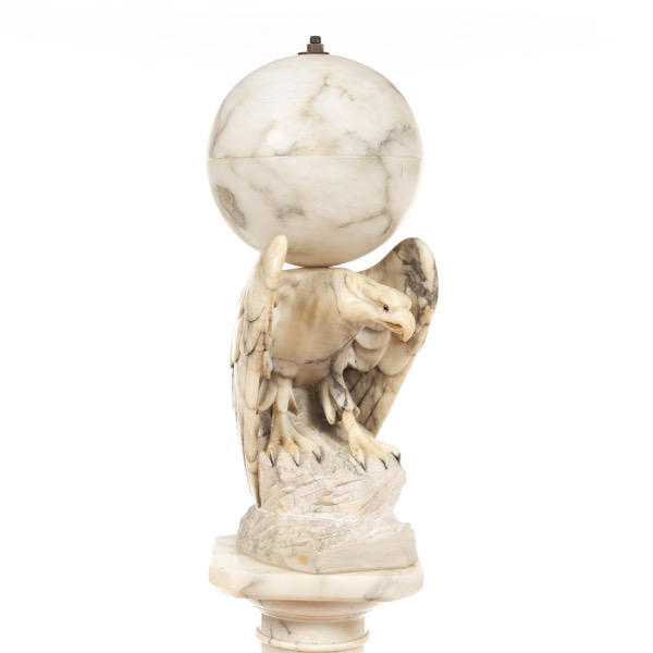 Appraisal: ALABASTER EAGLE LAMP ON PEDESTAL overall Carved alabaster eagle with