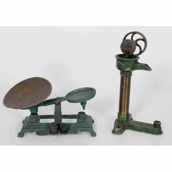 Appraisal: Cast Iron Miniature Well Pump and Scale Miniature operational cast