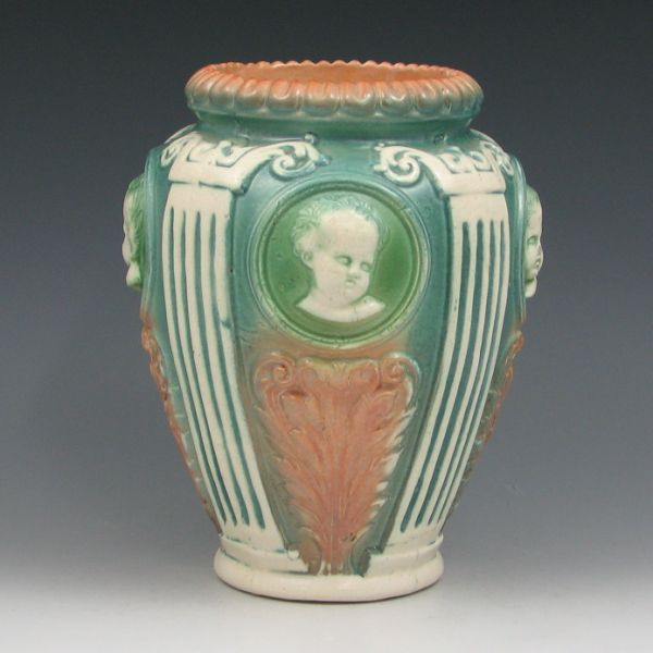 Appraisal: Roseville Cherub Cameo vase Unmarked Darkened crazing to interior and