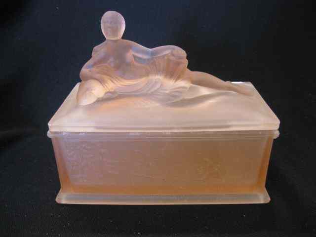 Appraisal: Art Deco Satin Glass Dresser Box figural top with nude