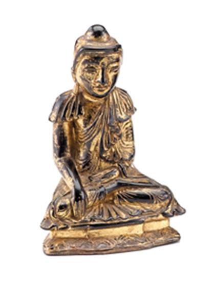 Appraisal: Burmese gilt and black lacquered wood Buddha figure th century