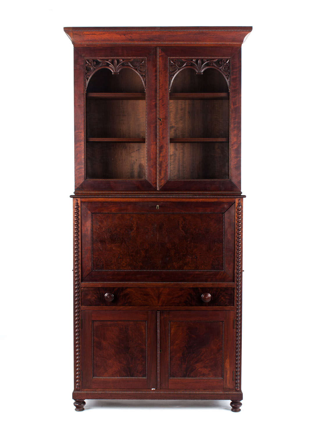 Appraisal: Elizabethian Revival mahogany secretary bookcase mid- th century Mid-Atlantic states