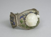 Appraisal: Oriental Bracelet with Mutton Fat Jade and Enamels Silver tri-part