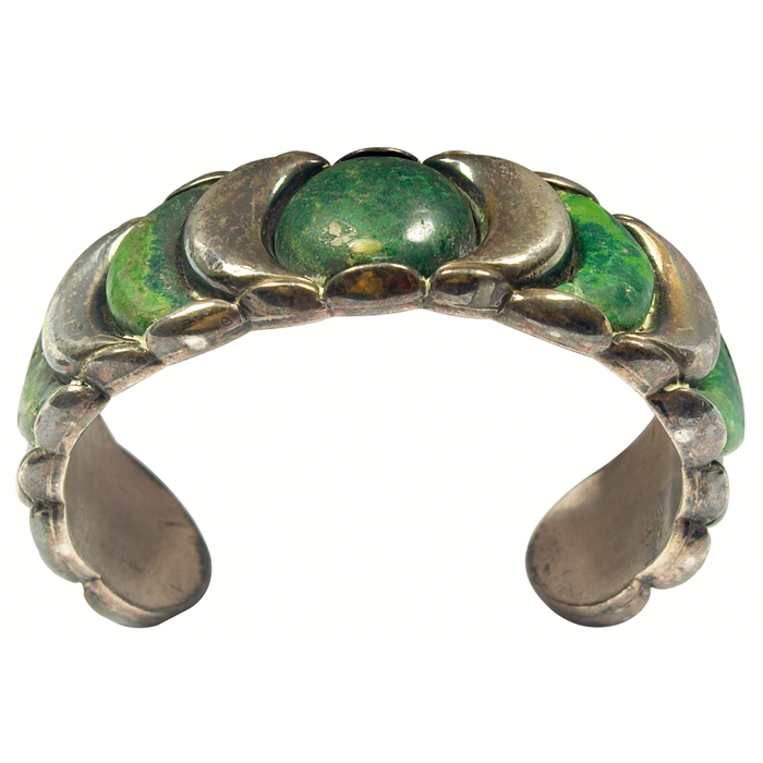 Appraisal: Large Spratling bracelet Mexico sterling silver cuff inset with Malachite