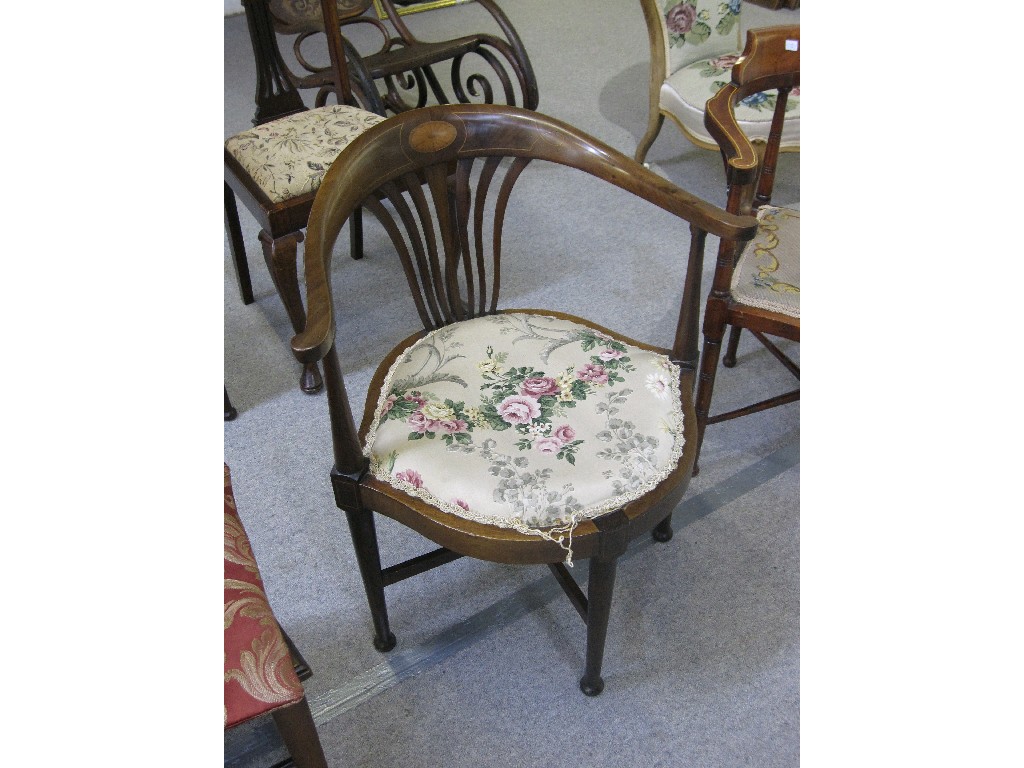 Appraisal: Edwardian mahogany and inlaid corner chair