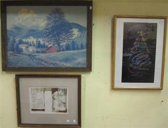 Appraisal: THREE MISCELLANEOUS FRAMED PRINTS office use and Timothy Botts and