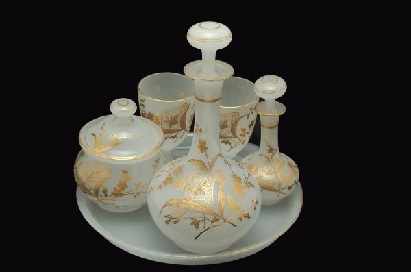 Appraisal: Appertif set of white opaline glass comprised of - decanter