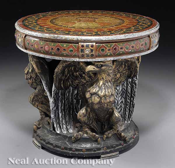 Appraisal: A French Polychromed and Bejeweled Papier-M ch Center Table early