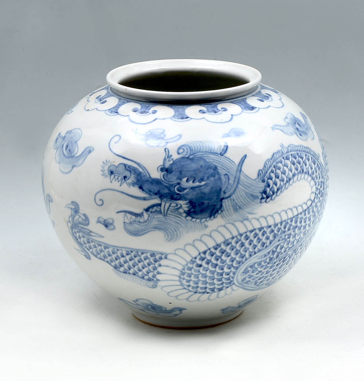 Appraisal: CHINESE OVOID BLUE WHITE DRAGON VASE Blue white Chinese ovoid