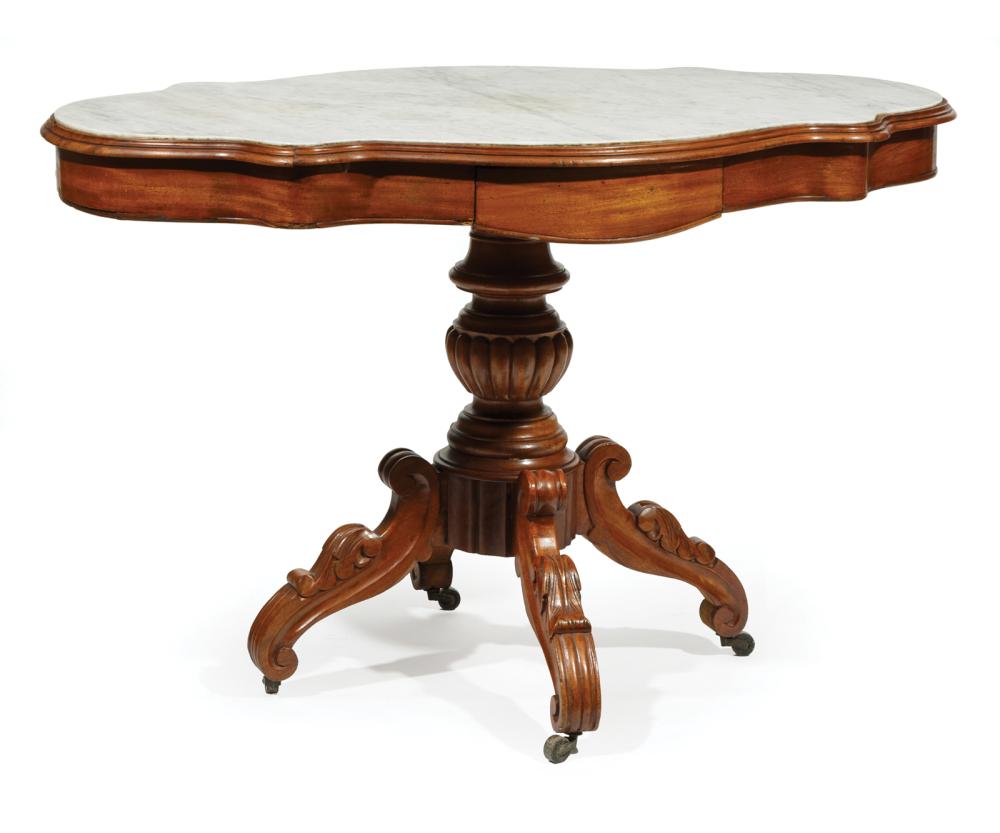 Appraisal: American Rococo Carved Mahogany Center Table late th c inset