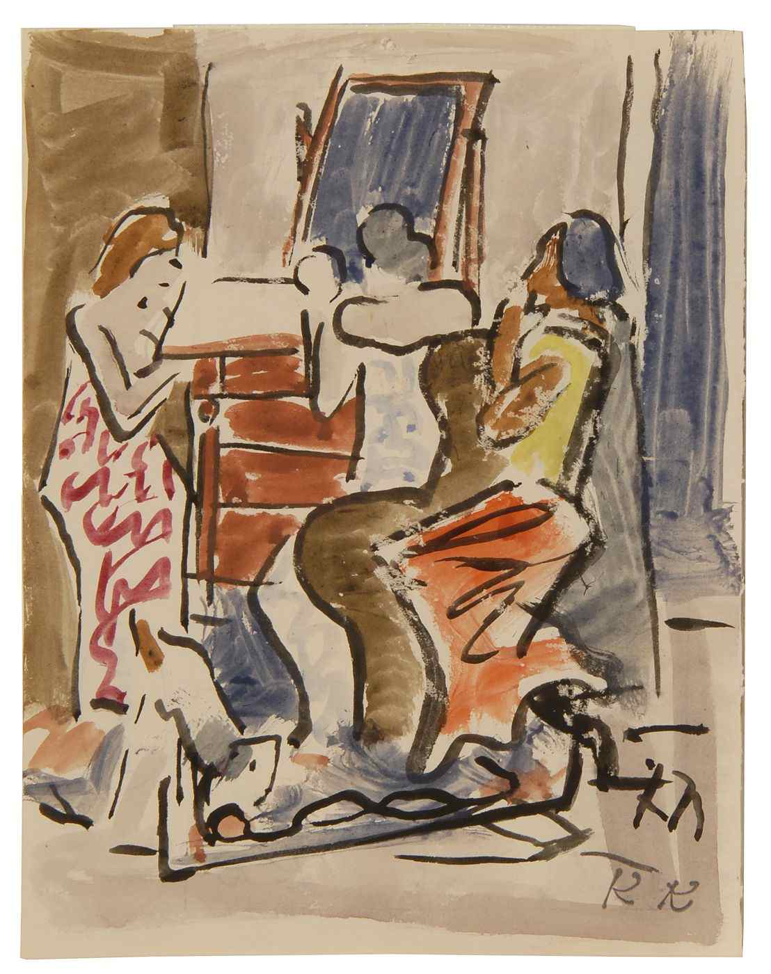 Appraisal: KARL KNATHSAmerican - Interior scene with ladies seated by a