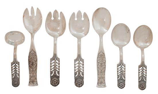 Appraisal: Sale Lot Seven Norwegian Silver Flatware Servers David Andersen Oslo