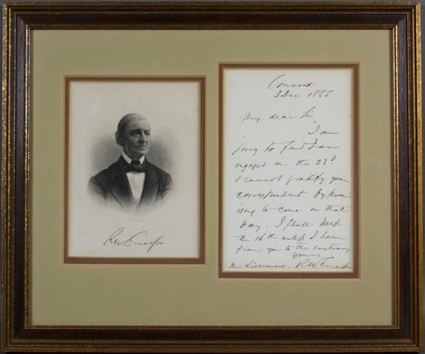 Appraisal: Autographed signed letter Ralph Waldo Emerson Dec rd includes engraving