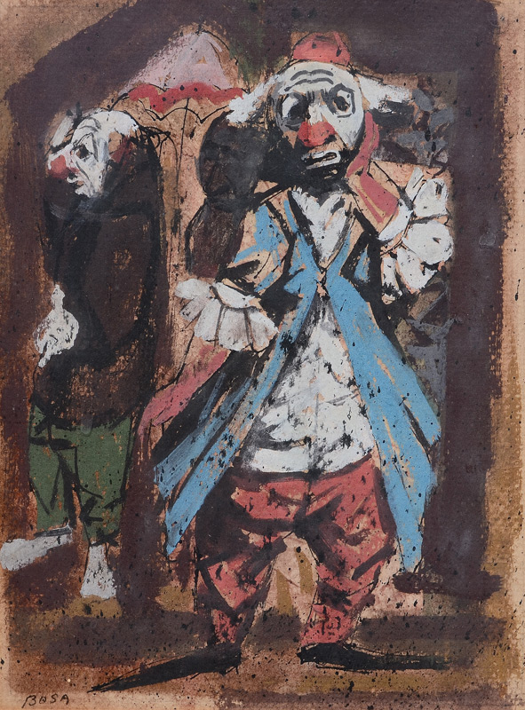 Appraisal: BOSA Louis Italian-American - ''Sad Sack'' Two Clowns Gouache Board