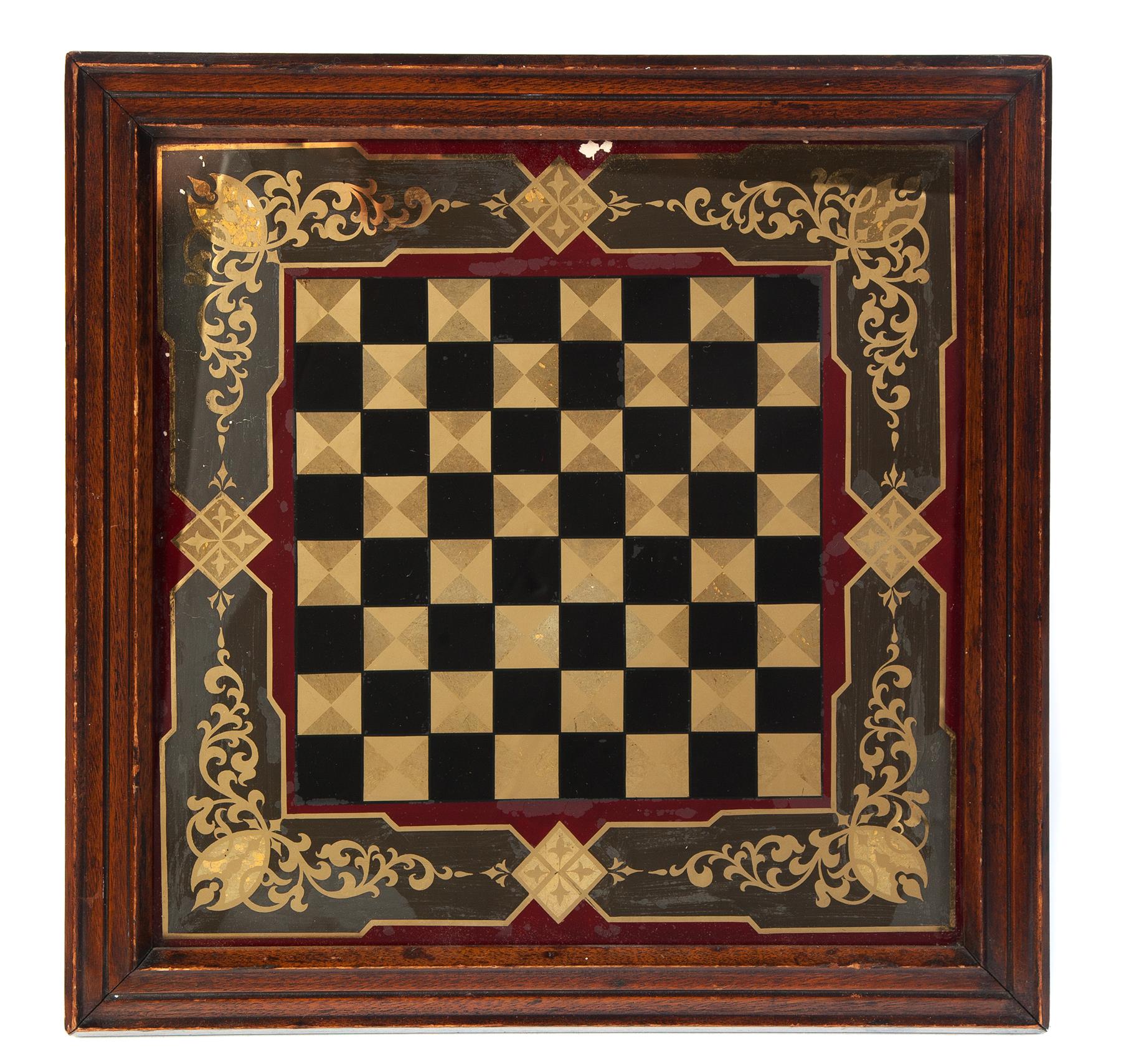 Appraisal: FRAMED EASTLAKE VICTORIAN REVERSE PAINTED GAMEBOARD American th quarter- th