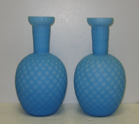 Appraisal: PAIR OF BLUE SATIN GLASS VASES Diamond quilted pattern each