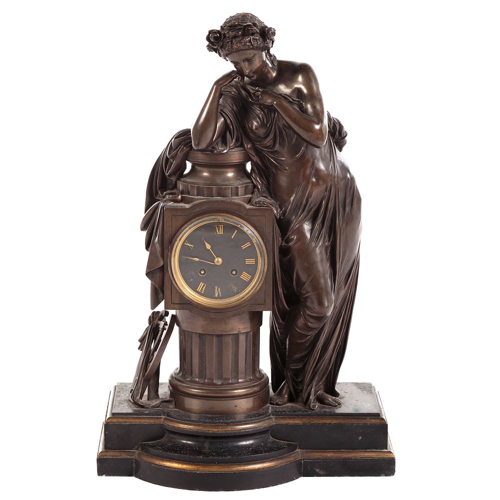 Appraisal: Napoleon III Bronze Marble Figural Mantle Clock Circa - having