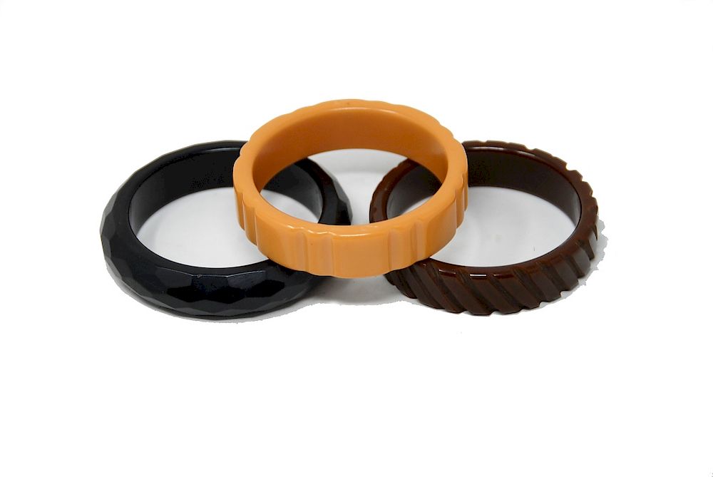 Appraisal: Baklite Bracelets Cut Design Brown Black Caramel Baklite Bracelets Cut