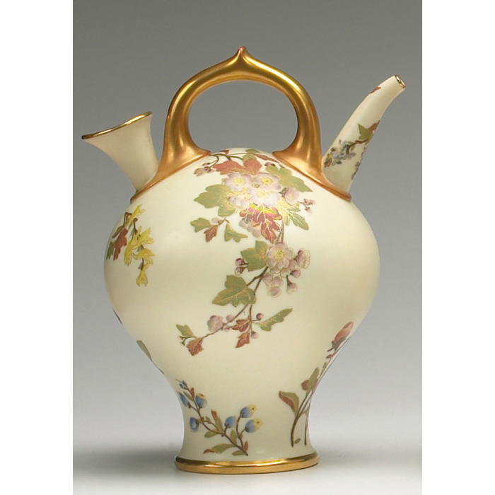 Appraisal: Royal Worcester handled vessel bulbous form with two spouts enameled