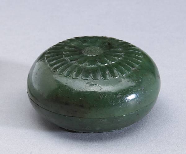 Appraisal: A small 'spinach' jade covered box th th Century Its