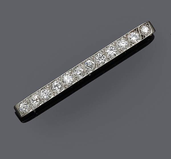 Appraisal: A diamond bar brooch estimated total diamond weight carats mounted