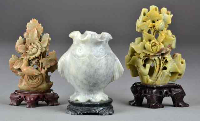 Appraisal: Pcs Chinese Carved Soapstone StatuesTo include a finely carved fish