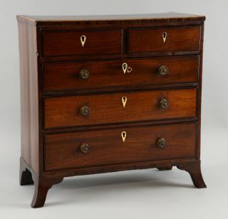 Appraisal: th century mahogany miniature chest with two long and three