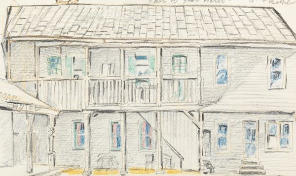 Appraisal: AUGUST BIEHLE AMERICAN - x Zoar Hotel Colored pencil on